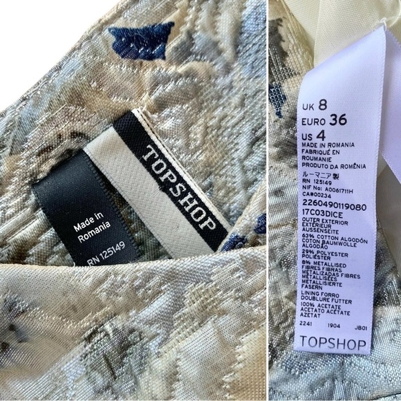 Topshop Cropped Metallic Floral Textured 3/4 Sleeve Jacket Beige Size US 4 - Picture 7 of 8